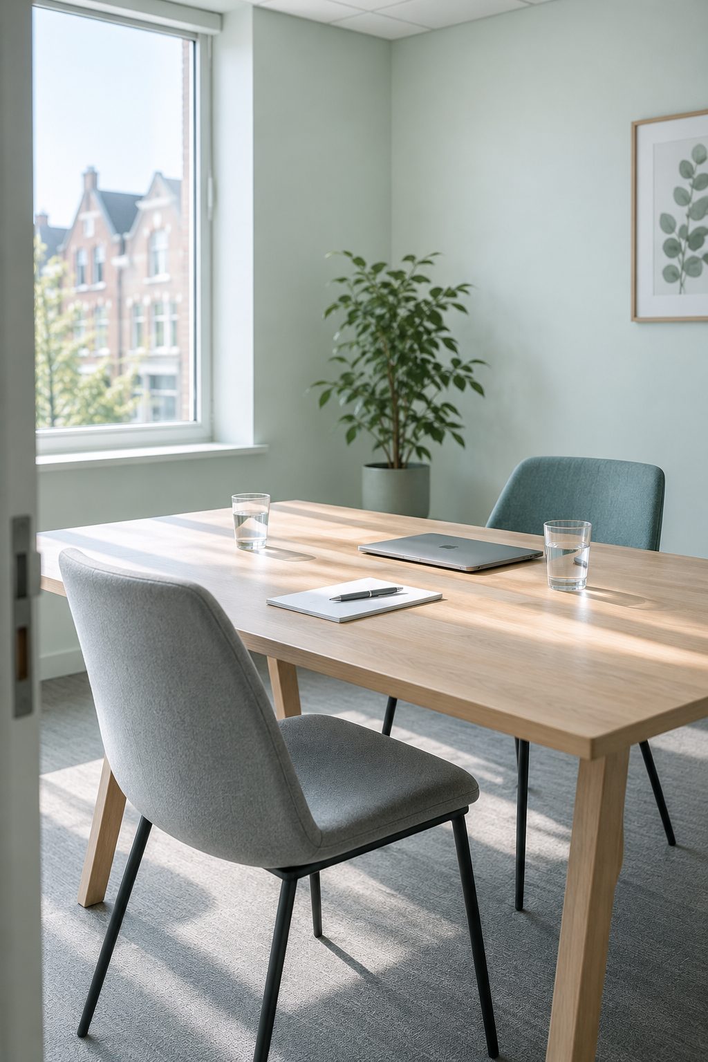 Vergadertafel klaar voor een eerste gesprek